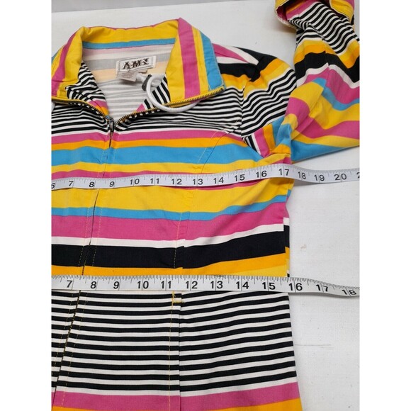 AMX Womens Pink Zip Up Long Sleeve Jacket Stripted Colorfull Rainbow S - Picture 9 of 11